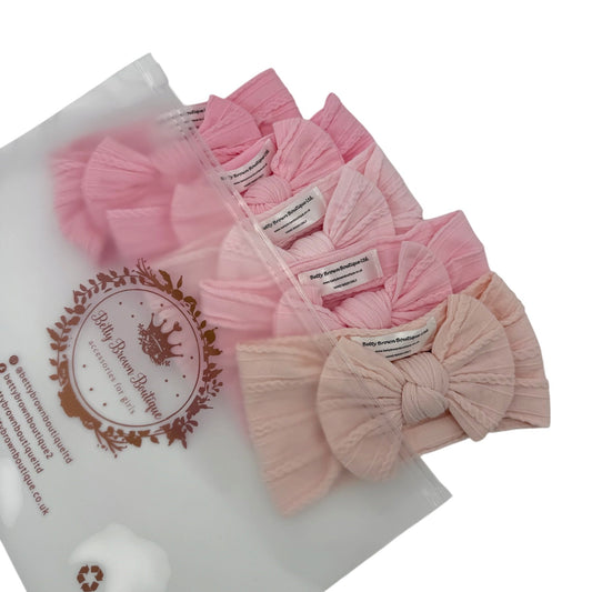The Pink Newborn Bundle of Smaller Bow Cable Knit Headbands (Suitable from Newborn)