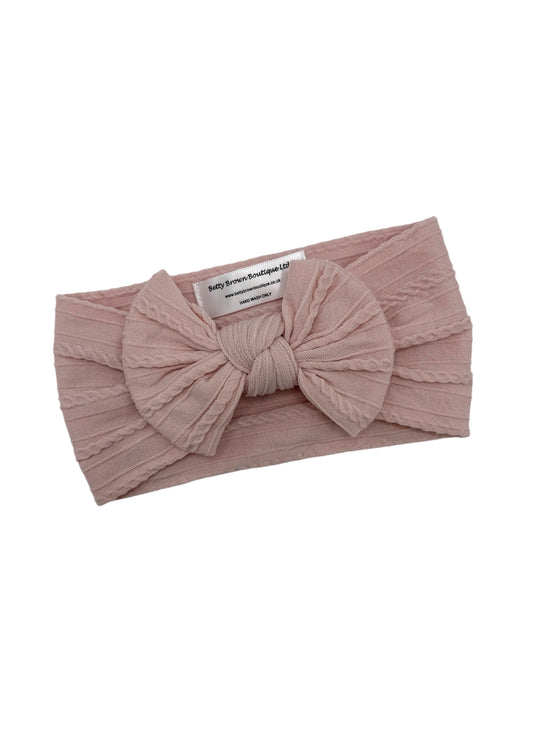 Rosewater Pink Smaller Bow Cable Knit Headband