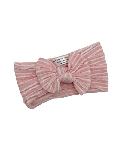 Pink Pinstripe Pattern Smaller Bow Cable Knit Headband