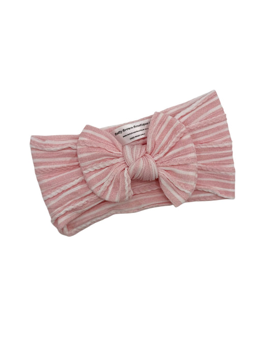 Pink Pinstripe Pattern Smaller Bow Cable Knit Headband