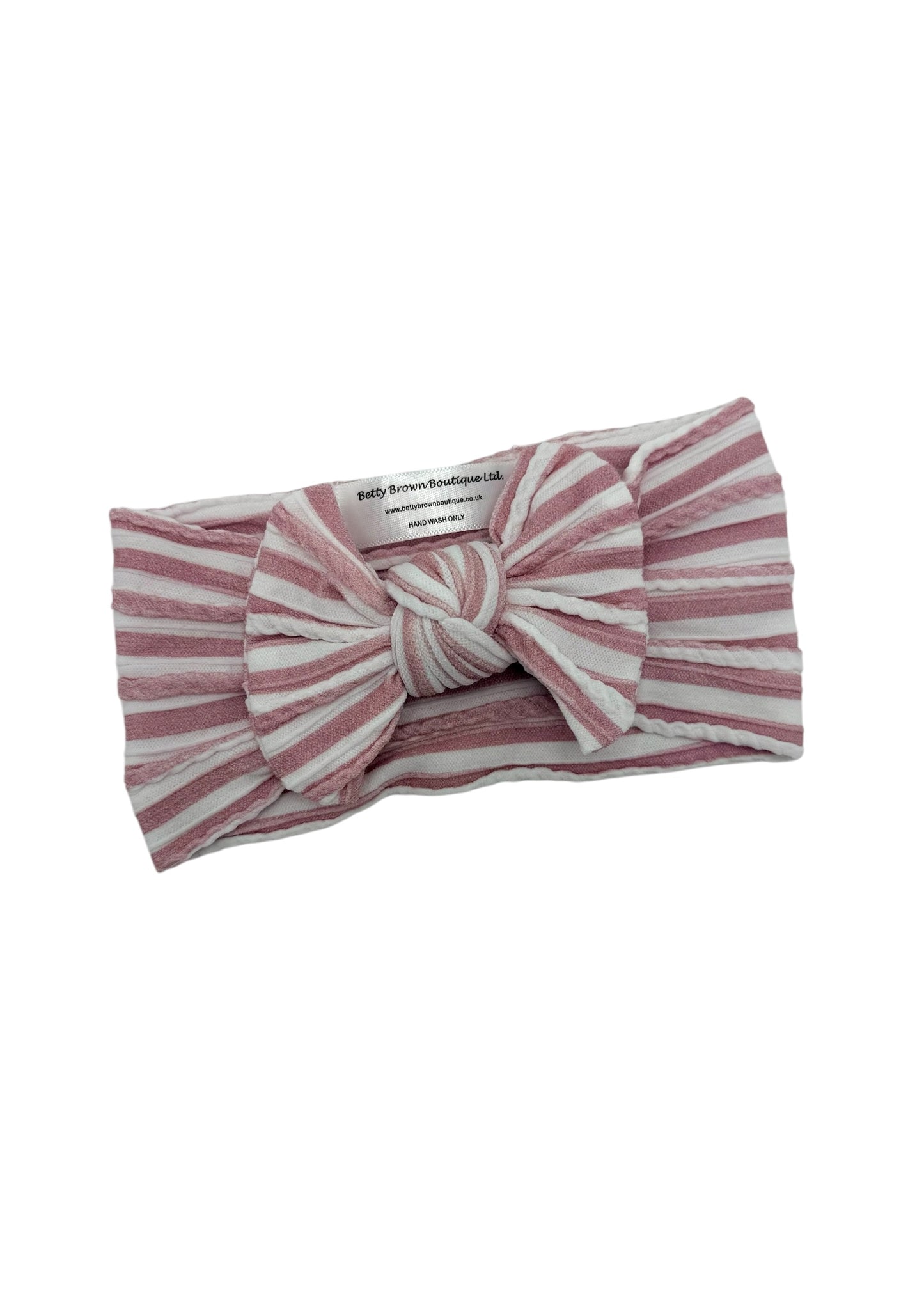 Dusty Pink Pinstripe Pattern Smaller Bow Cable Knit Headband
