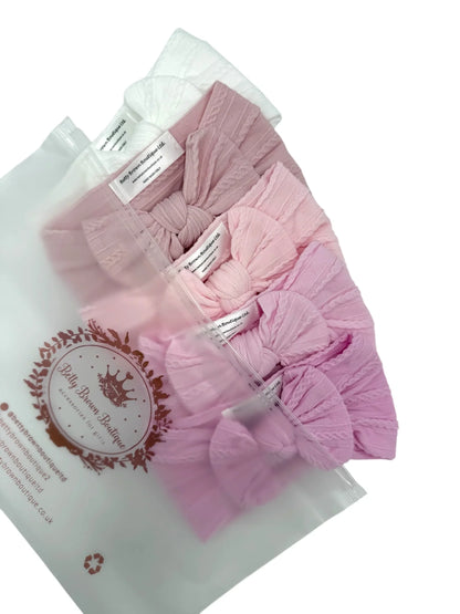 The Pink Newborn Bundle of Smaller Bow Cable Knit Headbands (Suitable from Newborn)