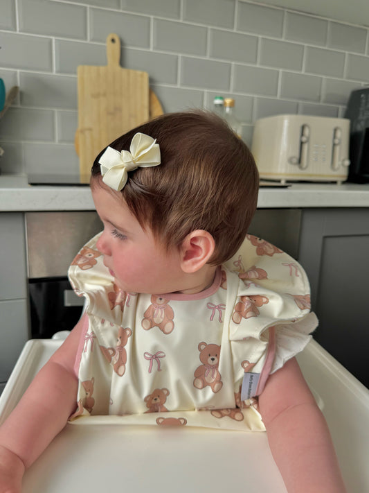 Teddy Bear Bow Pattern Frill Detailed Waterproof Bib