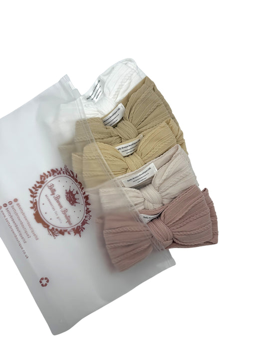 Neutral Newborn Bundle of Larger Bow Cable Knit Headbands