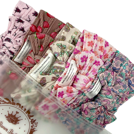 Saver Patterned Bundle of 5 Smaller Bow Cable Knit Headbands - Suitable From Newborn