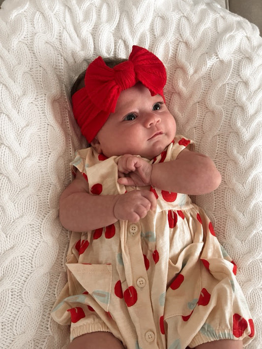 Red Cable Knit Smaller Bow Headband