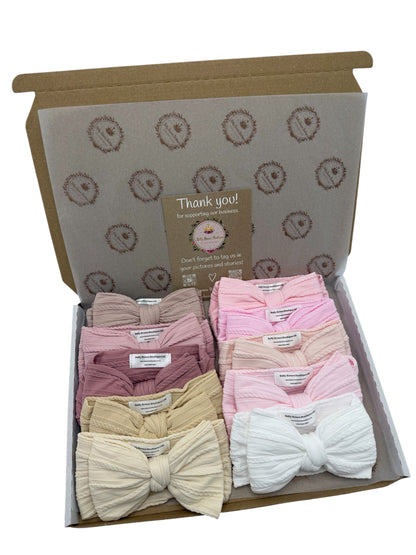 Bumper Starter Bundle Of 10 Larger Bow Cable Knit Headbands - Suitable From Newborn