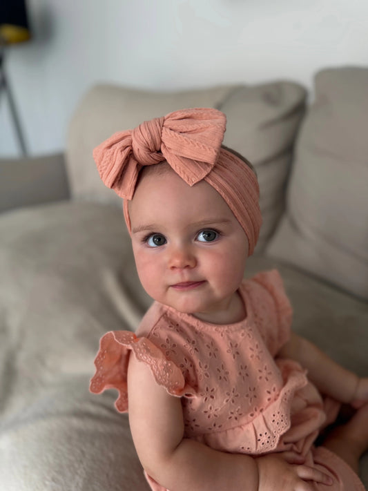 Salmon Pink Larger Bow Cable Knit Headband