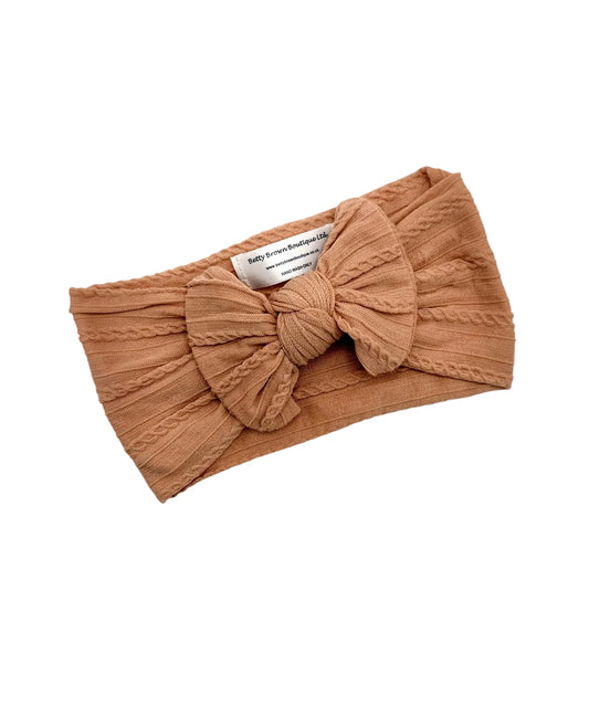Salmon Pink Smaller Bow Cable Knit Headband