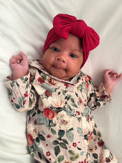 Raspberry Red Smaller Bow Cable Knit Headband