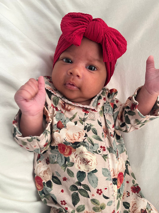 Raspberry Red Smaller Bow Cable Knit Headband