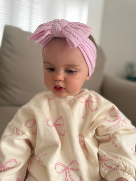 Candyfloss Pink Larger Bow Cable Knit Headband