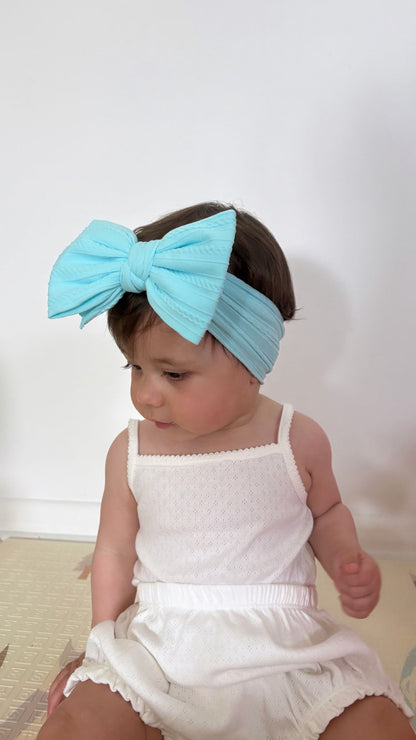 Light Blue Larger Bow Cable Knit Headband