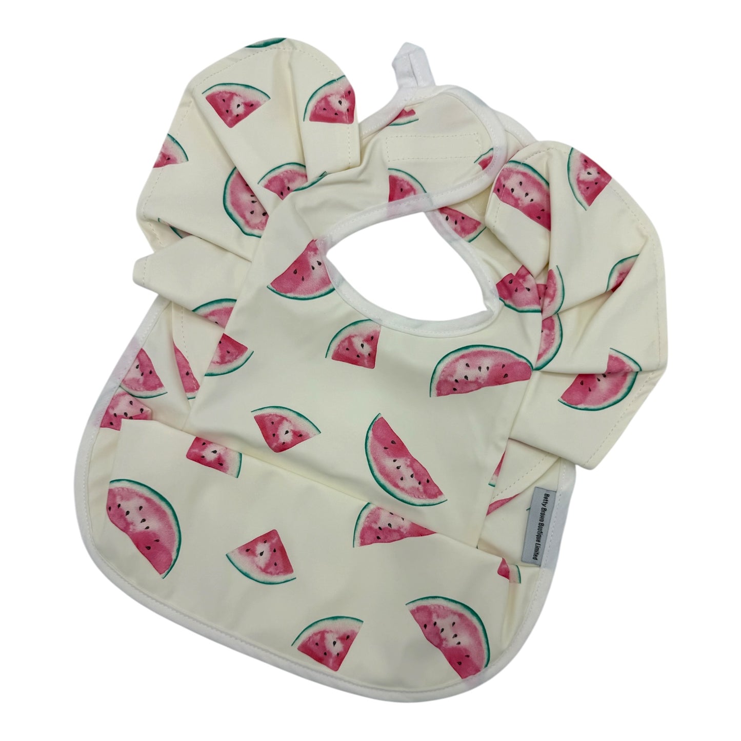 Cream Watermelon Pattern Frill Detailed Waterproof Weaning Bib