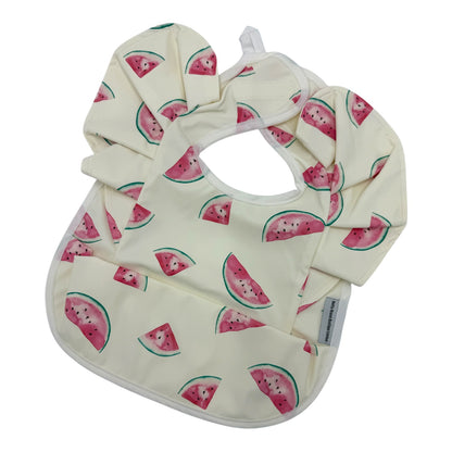 Cream Watermelon Pattern Frill Detailed Waterproof Weaning Bib