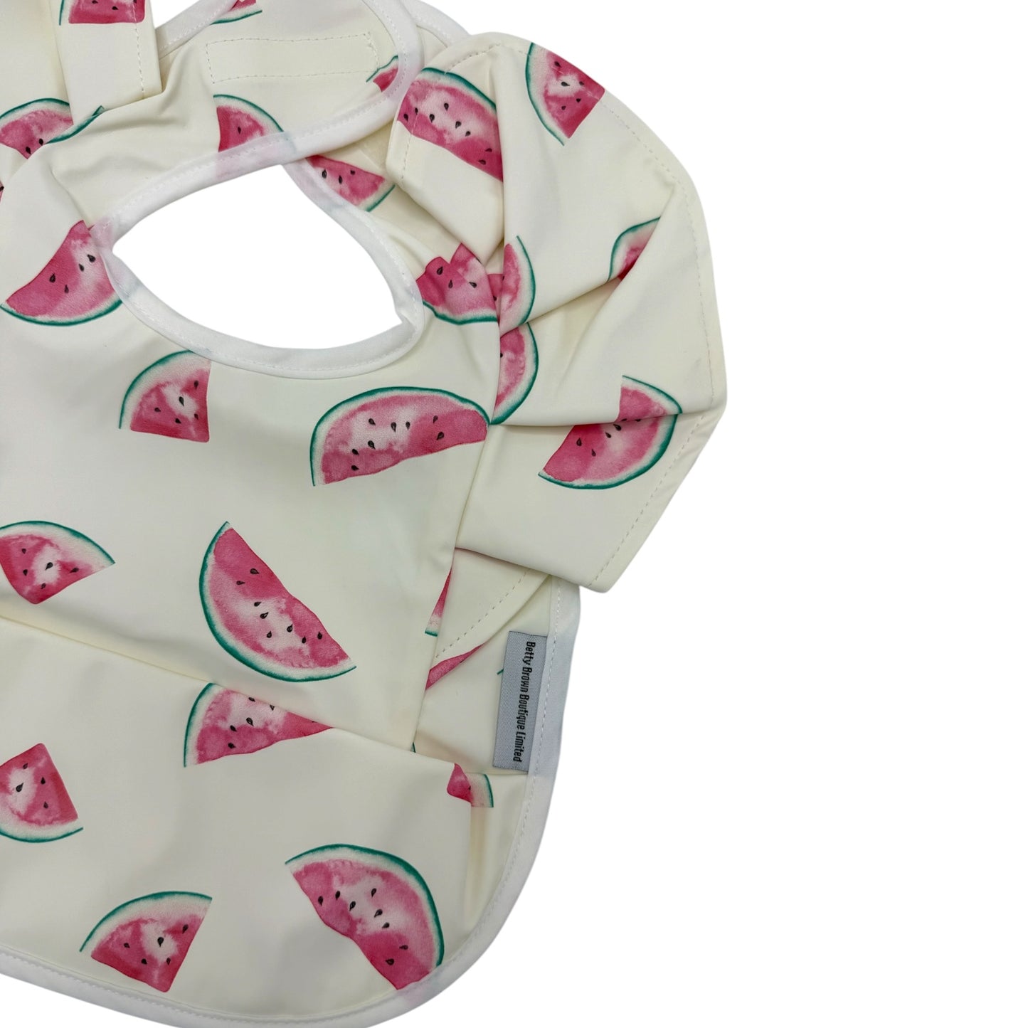 Cream Watermelon Pattern Frill Detailed Waterproof Weaning Bib