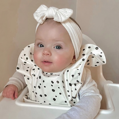 Cream and Black Dalmatian Pattern Frill Detailed Waterproof Weaning Bib