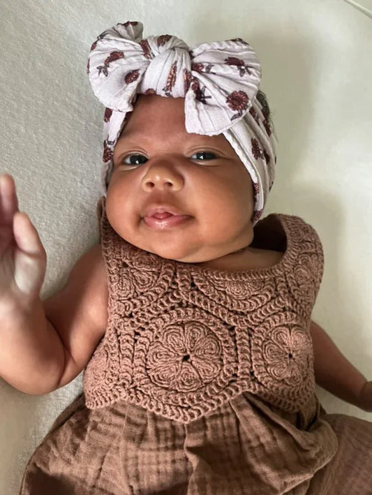 Sunflower Pattern Smaller Bow Cable Knit Headband