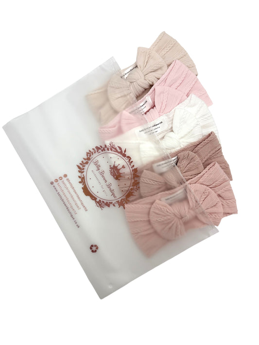 Newborn Favourites Bundle of Smaller Bow Cable Knit Headbands (Suitable from Newborn)