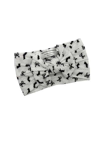 Bats and Bows Pattern Halloween Smaller Bow Cable Knit Headband