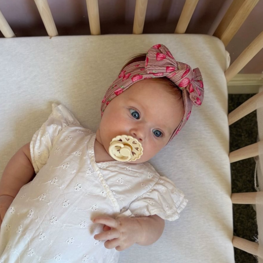 Dusty Pink Strawberry Pattern Smaller Bow Cable Knit Headband