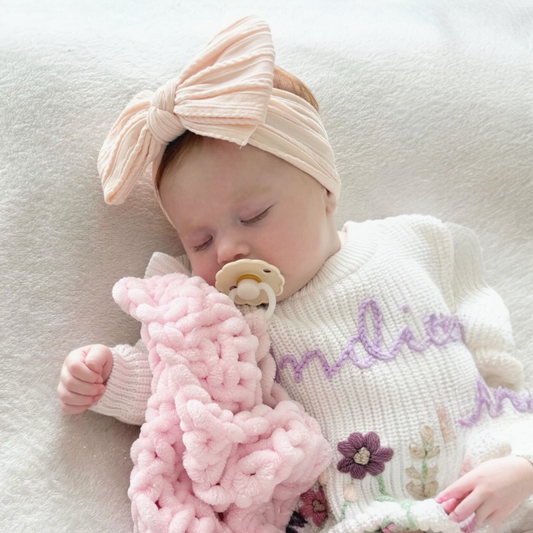 Baby Pink Larger Bow Cable Knit Headband