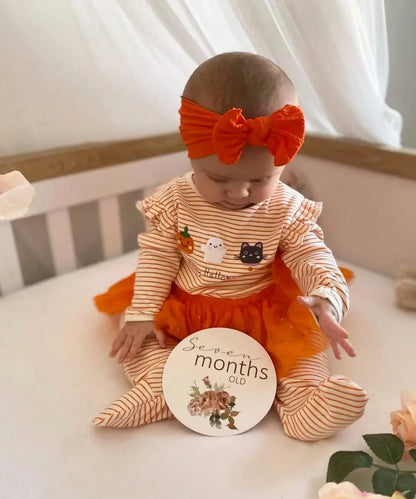 Pumpkin Orange Smaller Bow Cable Knit Headband - Halloween
