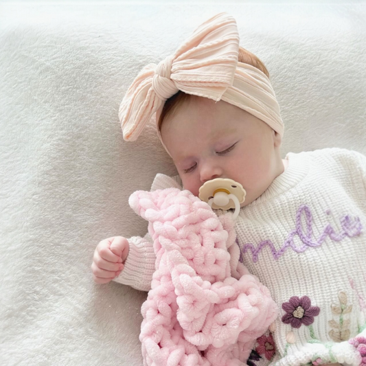 Baby Pink Larger Bow Cable Knit Headband