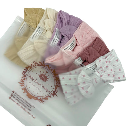 The Bethany Bundle of 6 Smaller Bow Cable Knit Headbands - Suitable from Newborn to 3 Years