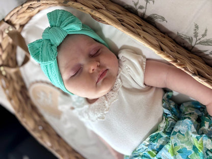 Aqua Green Cable Knit Smaller Bow Headband