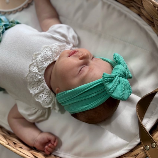 Aqua Green Cable Knit Smaller Bow Headband