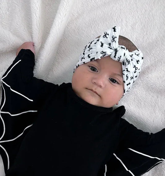 Bats and Bows Pattern Halloween Smaller Bow Cable Knit Headband