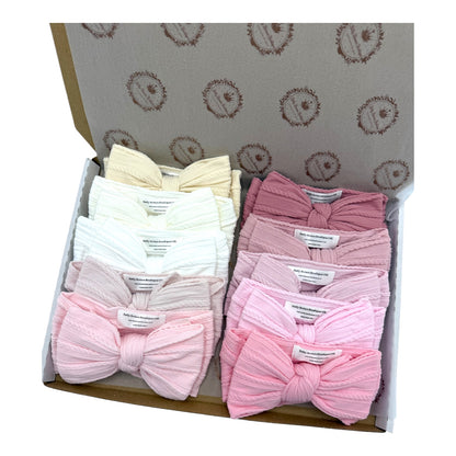 Bumper Starter Bundle of 10 Larger Bow Cable Knit Headbands Suitable From Newborn