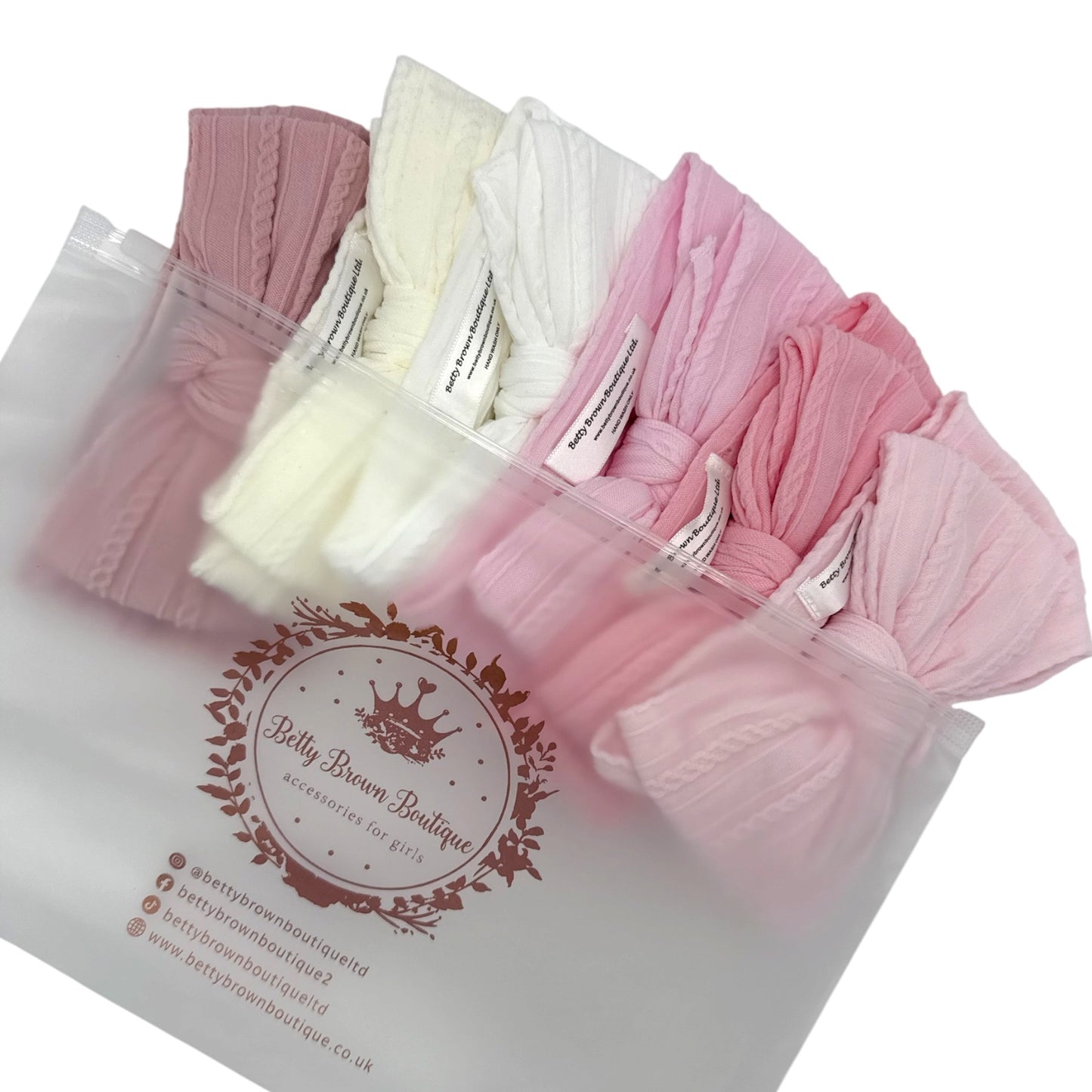 The Pink Newborn Bundle of Larger 6 Bow Cable Knit Headbands Suitable From Newborn