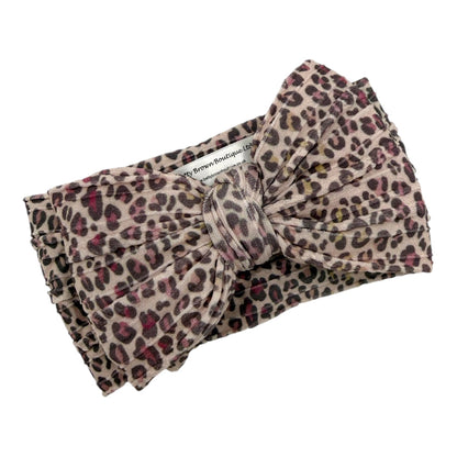 Autumn Leopard Pattern Larger Bow Cable Knit Headband