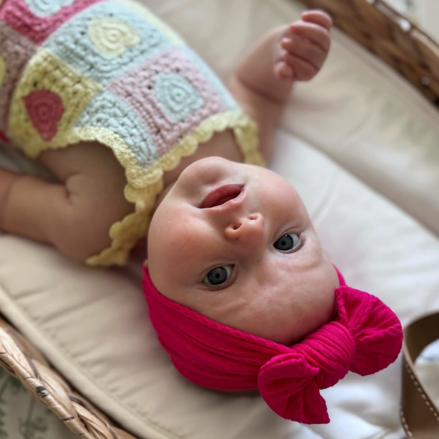 Hot Pink Smaller Bow Cable Knit Headband
