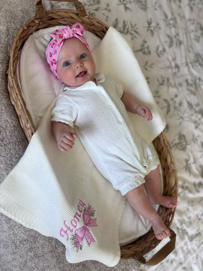Pink Strawberry Pattern Smaller Bow Cable Knit Headband