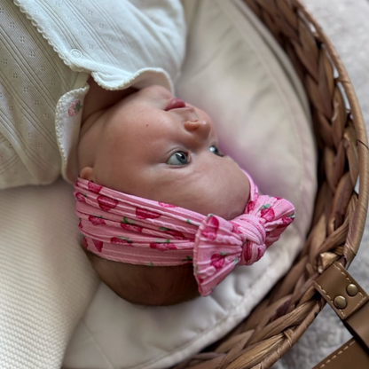 Pink Strawberry Pattern Smaller Bow Cable Knit Headband