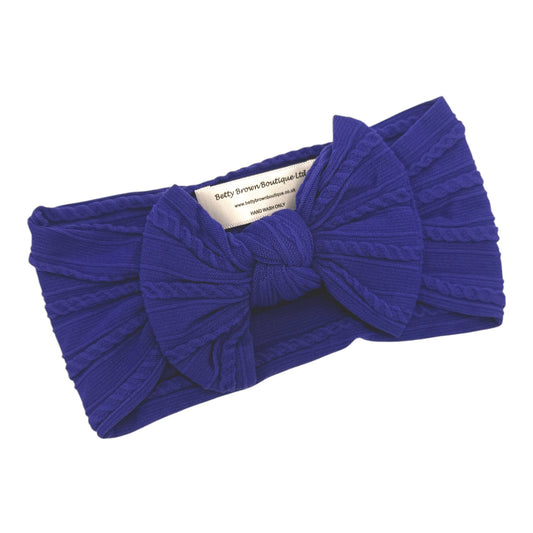 Royal Blue Smaller Bow Cable Knit Headband