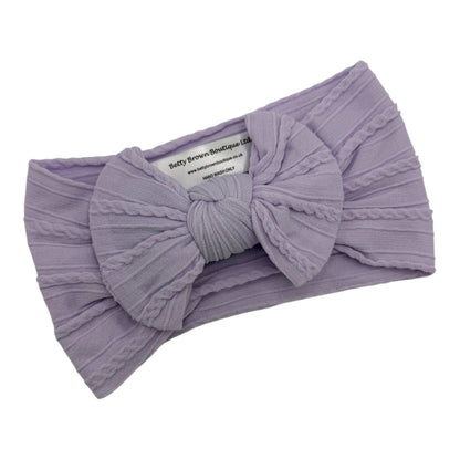Lilac Smaller Bow Cable Knit Headband