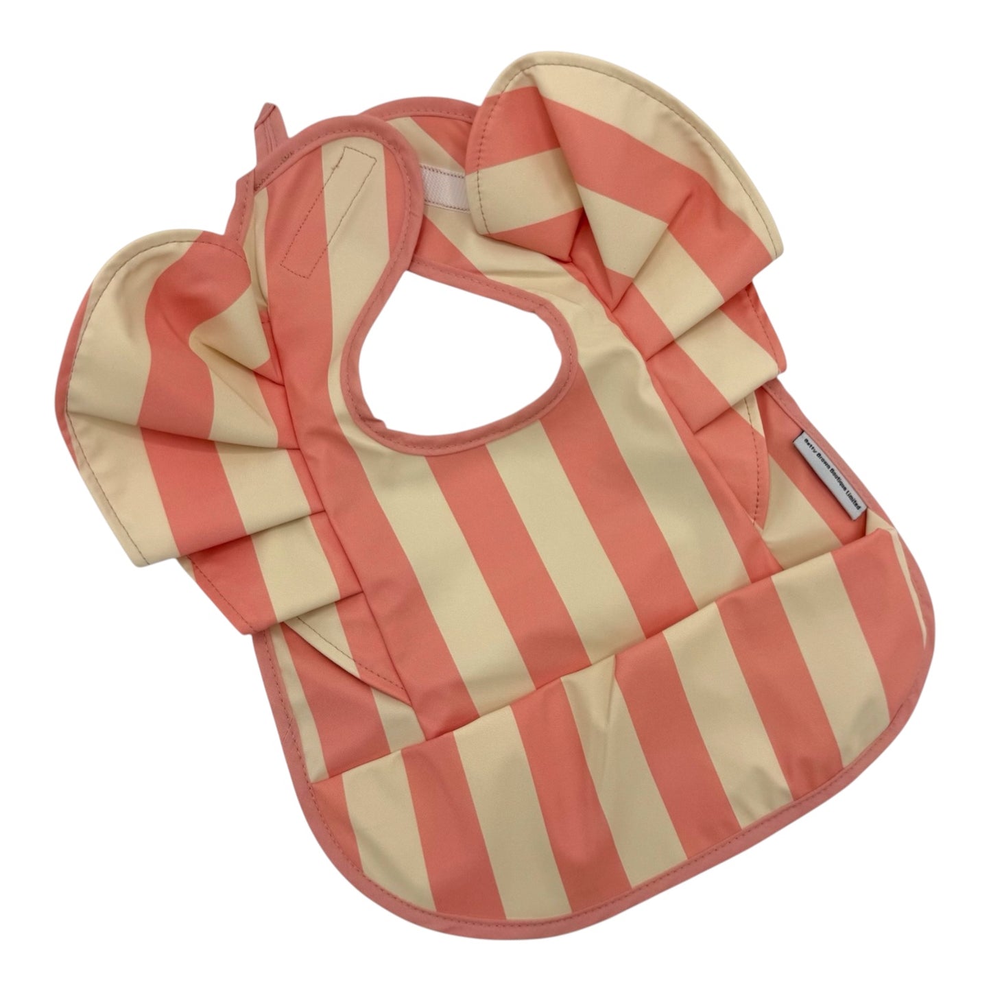 Peach Stripe Pattern Frill Detailed Waterproof Weaning Bib