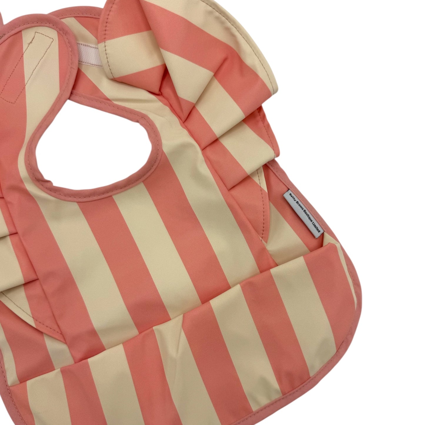 Peach Stripe Pattern Frill Detailed Waterproof Weaning Bib