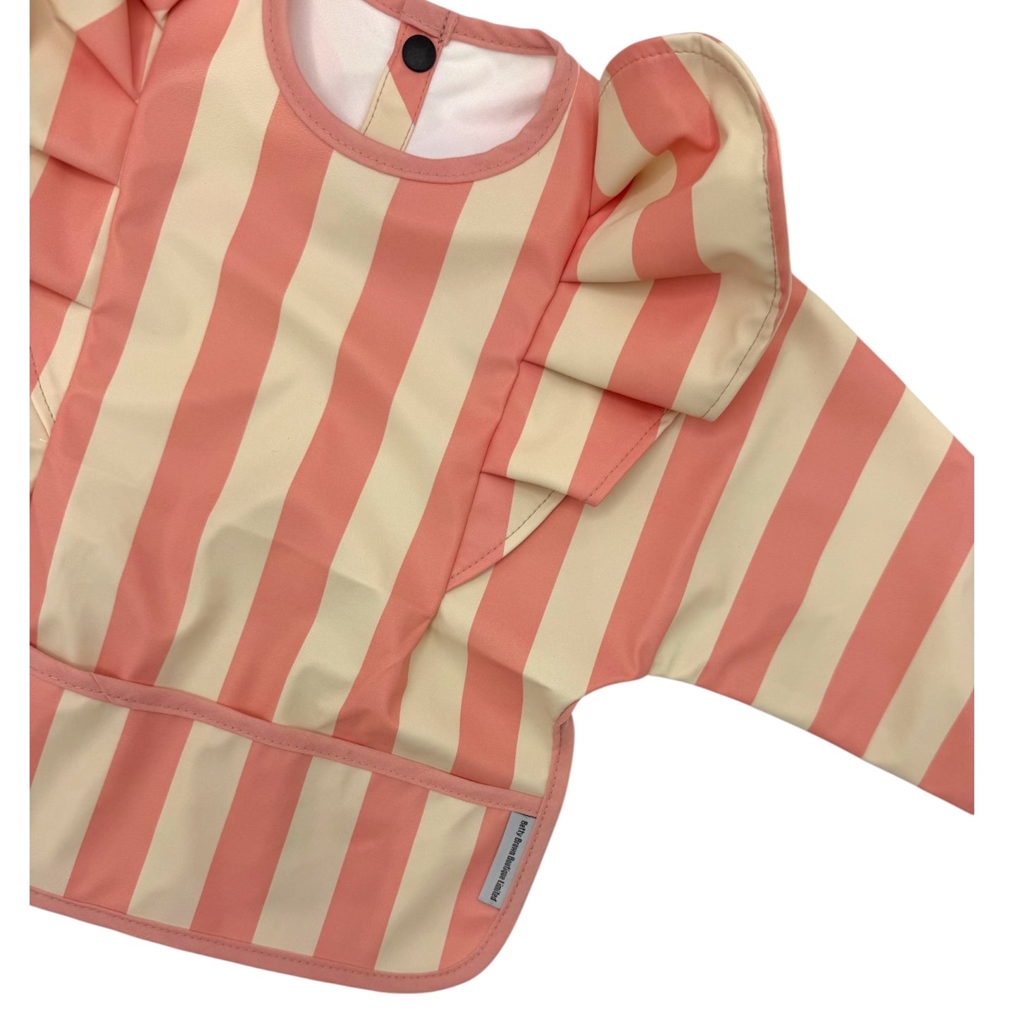 Peach Stripe Print Frill Detailed Waterproof Weaning Bib with Sleeves