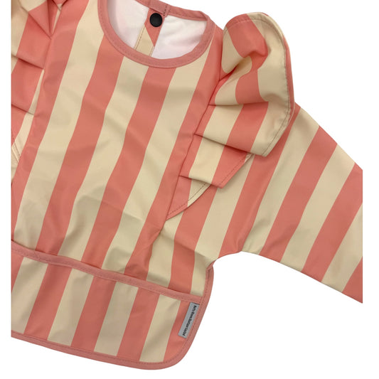 Peach Stripe Print Frill Detailed Waterproof Weaning Bib with Sleeves