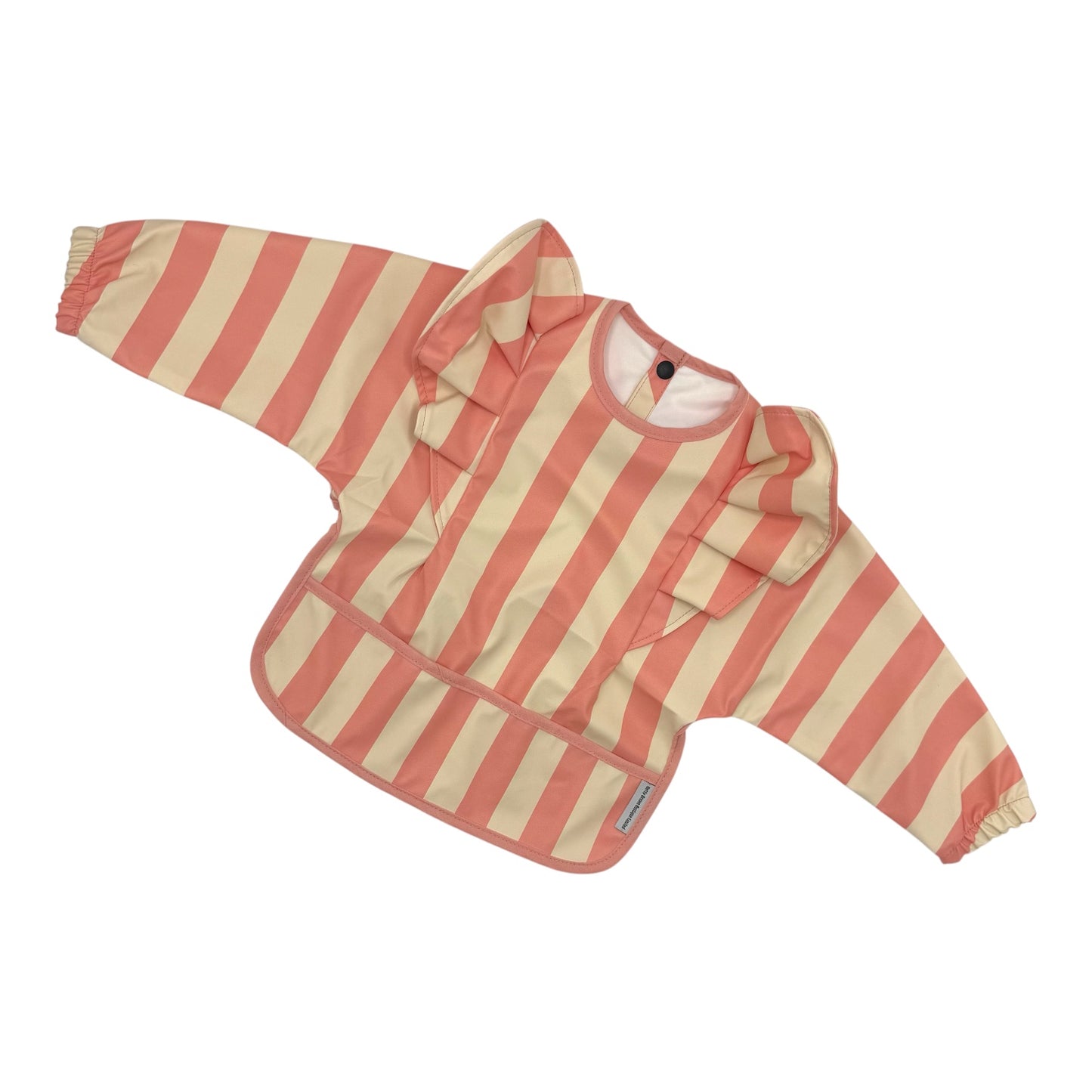 Peach Stripe Print Frill Detailed Waterproof Weaning Bib with Sleeves