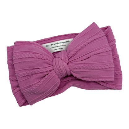 Cerise Pink Larger Bow Cable Knit Headband