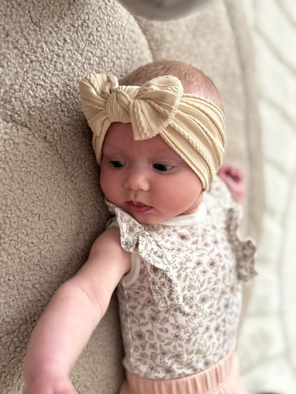 Latte Smaller Bow Cable Knit Headband