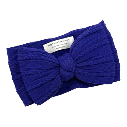 Royal Blue Larger Bow Cable Knit Headband