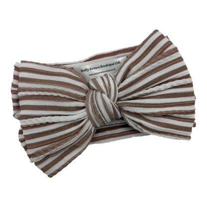 Brown Stripe Pattern Larger Bow Cable Knit Headband