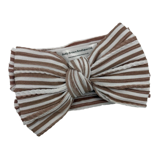 Brown Stripe Pattern Larger Bow Cable Knit Headband